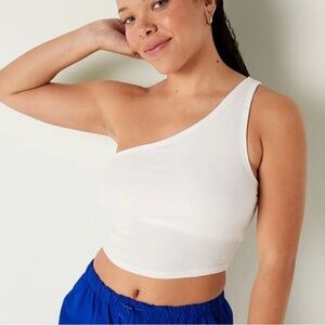 PINK Victoria's Secret White Asymmetrical Crop Tank Top